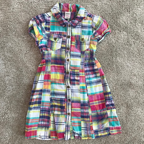 🌻5/20$!! Back to School Button Down Patchwork Look Girl’s Dress - Picture 1 of 10